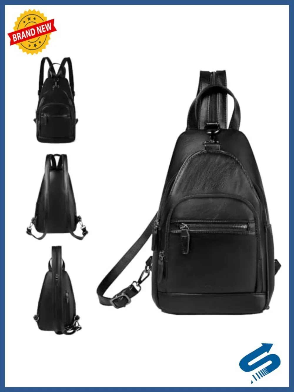 Convertible Sling Backpack Anti Theft Crossbody PU Leather Daypack